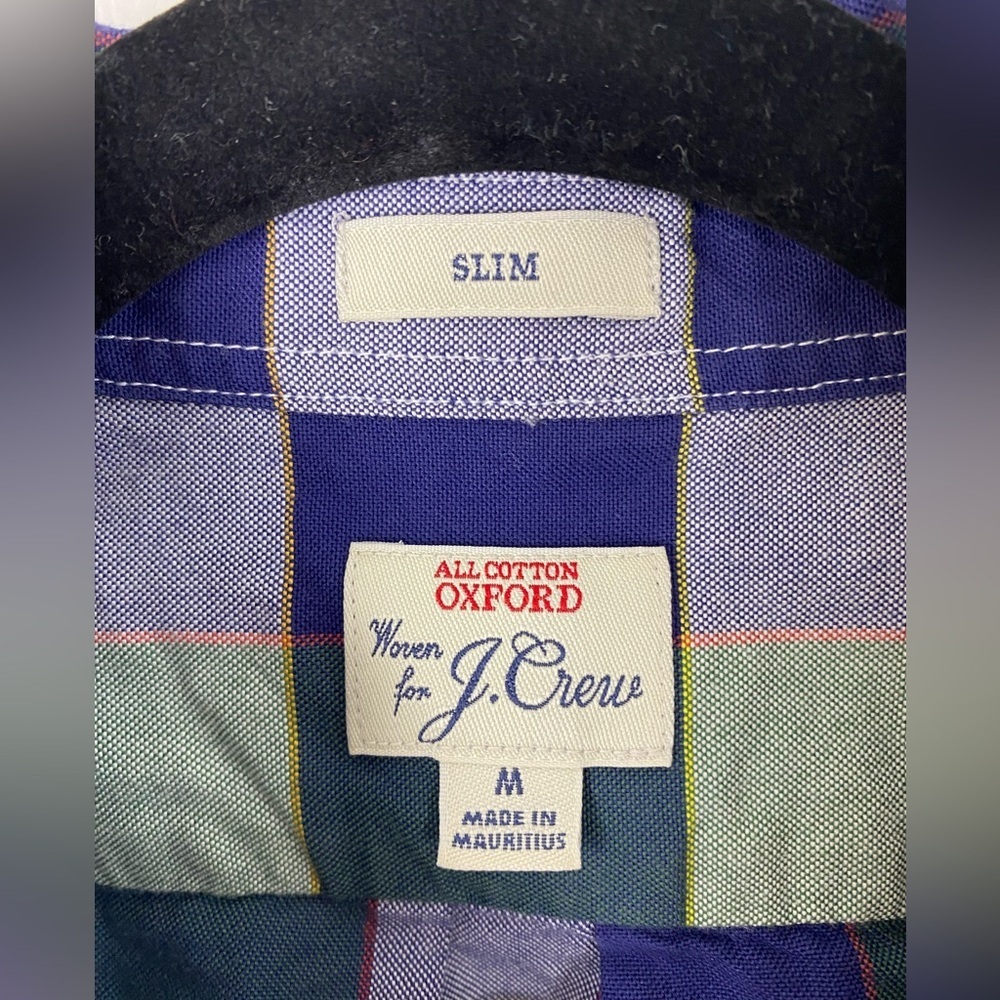 J. Crew Plaid Blue Green White Long Sleeve Button Down Shirt Casual Men’s Medium - Picture 3 of 14